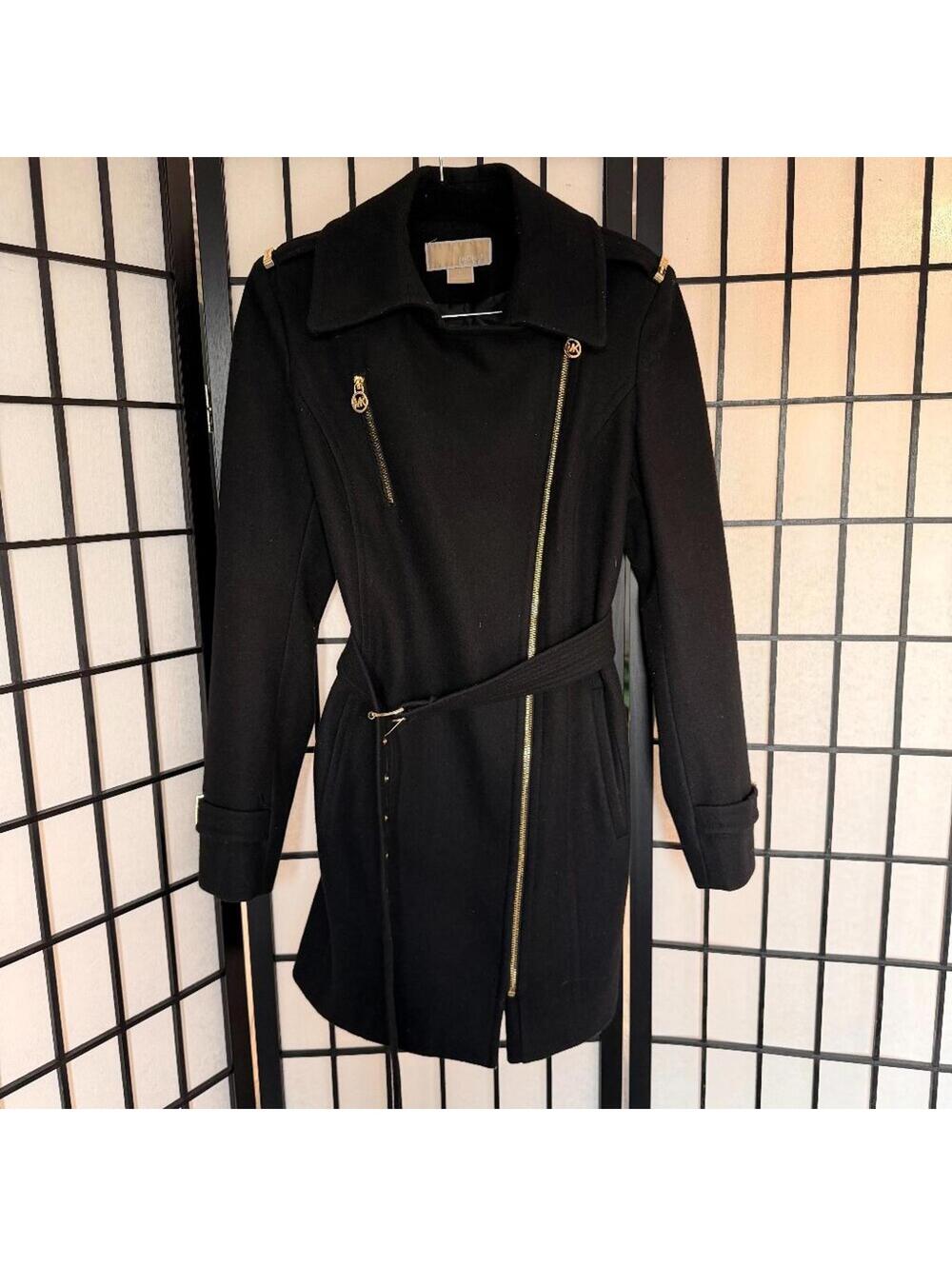 Michael Kors Women's Black Asymmetrical Wool Jacket Coat Size 6